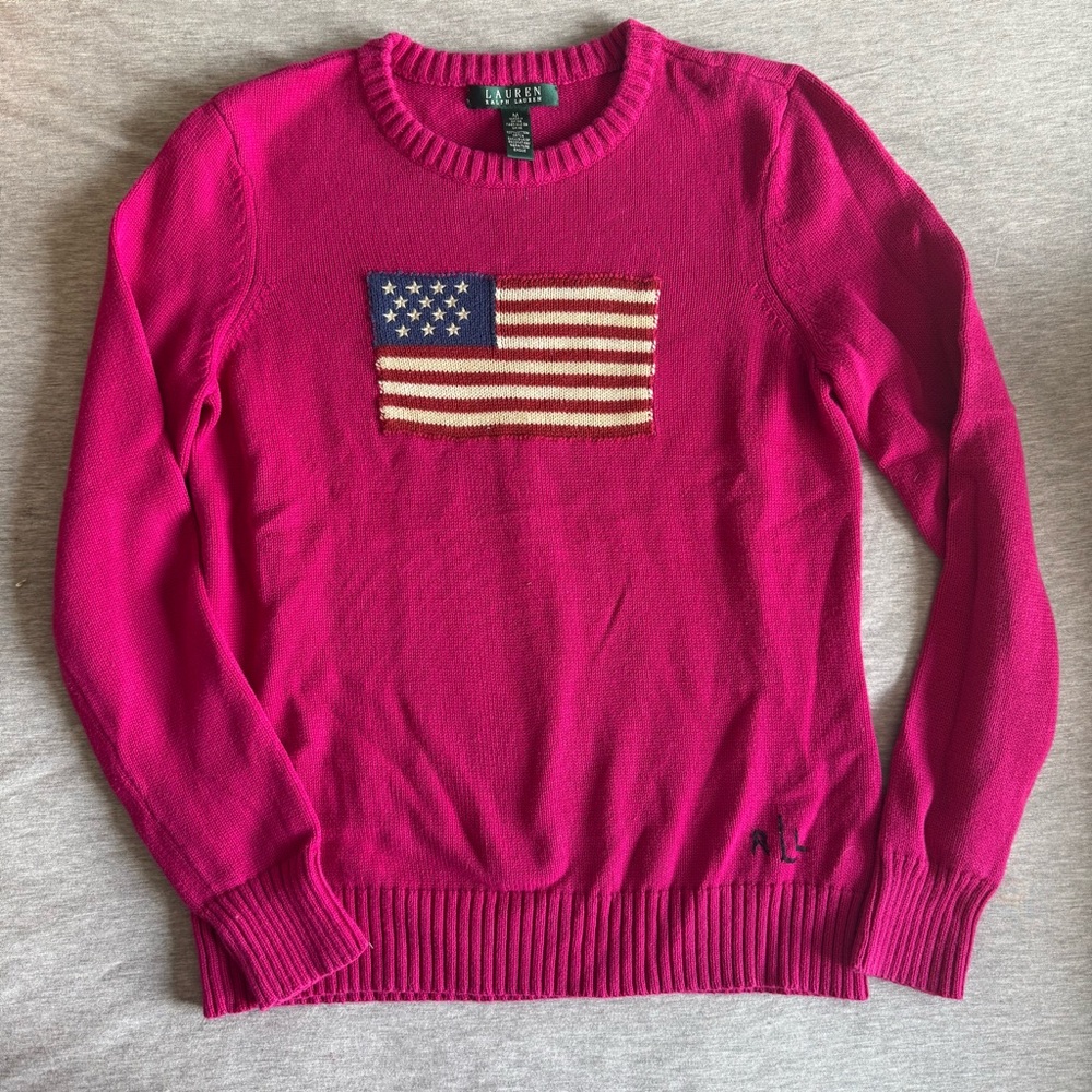 Ralph Lauren Pink Sweater with Vintage Flag Design